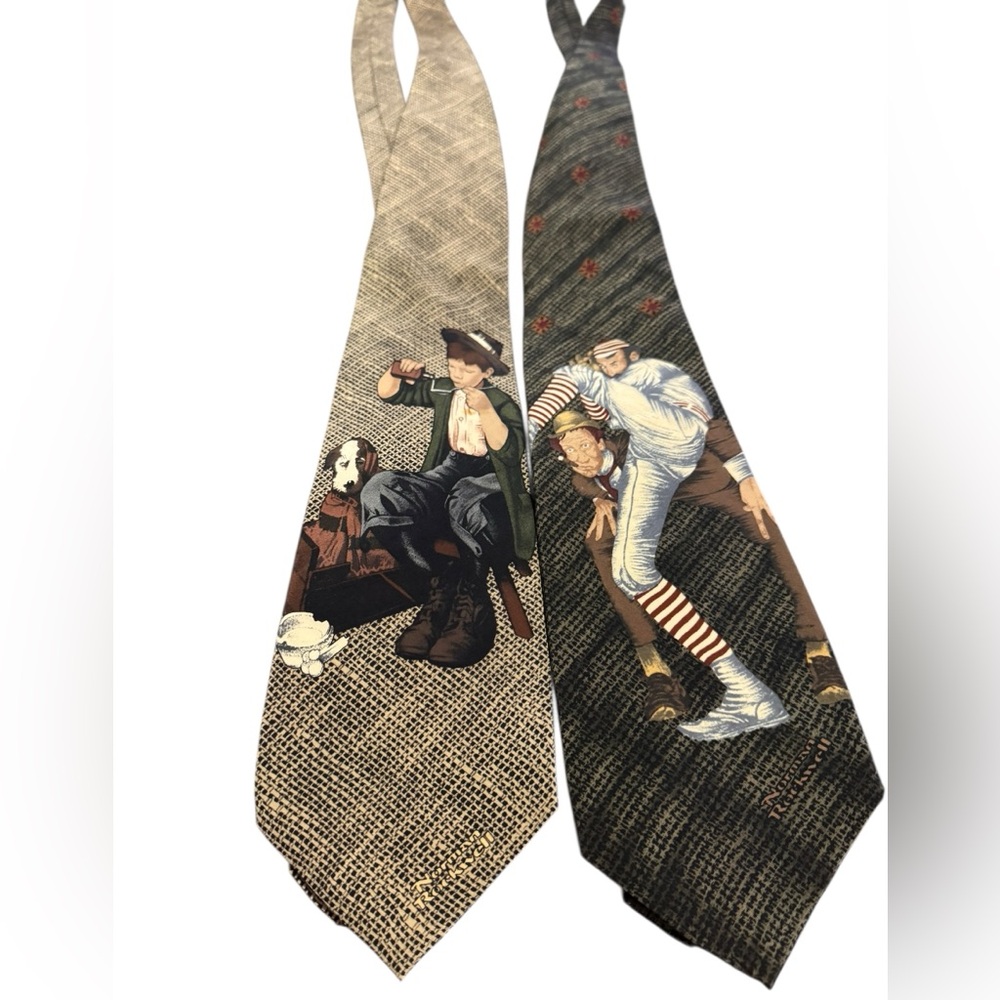 Norman Rockwell Novelty Neckties in Cream, Black, Brown, Red and Blue